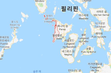 필리핀 여성이 구조된 것으로 알려진 필리핀 중서부 해상[구글지도 캡처]
