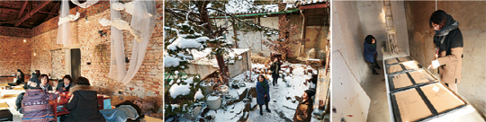 60여 년 전에 지어진 행화탕은 이제 마을 주민들이 즐겨 찾는 사랑방으로, 옛 향수를 불러일으키는 추억의 공간으로, 각종 예술작품을 선보이는 전시장으로 자리 잡아가고 있다.(사진 왼쪽부터)  신창섭 기자 bluesky@