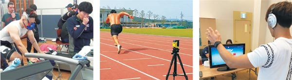 한국스포츠개발원은 운동부하검사(왼쪽), 구간속도측정(가운데), 감각통합훈련 등 과학적이고 체계적인 검사·연습법을 활용해 대표팀의 기량 향상을 돕고 있다.