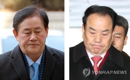 굳은 표정의 최경환(왼쪽)·이우현(오른쪽) 자유한국당 의원 [연합뉴스 자료사진]