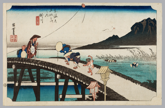 ‘도카이도 53차(역참)’ 중 가케가와(掛川), 24.0×36.4㎝, 에도 시대 19세기, 다색판화.  국립중앙박물관 제공