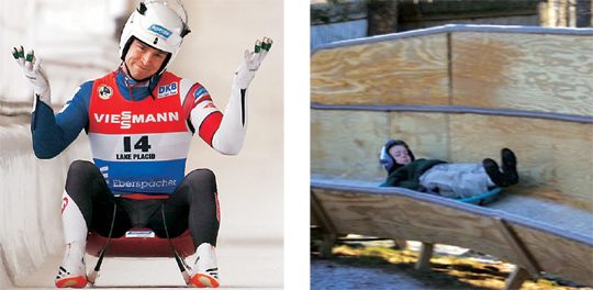 터커 웨스트는 2018 평창동계올림픽에서 미국 루지 사상 첫 남자 1인승 금메달에 도전한다. 오른쪽 사진은 어릴 적 전용 놀이터였던 나무 트랙.