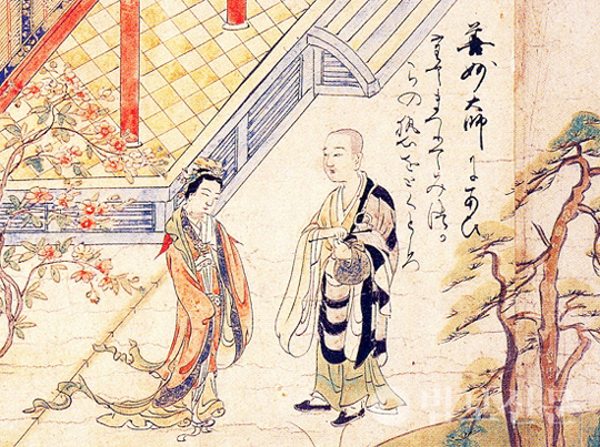 일본 교토의 유명한 사찰인 고잔지(高山寺)가 소장한 두루마리 그림 ‘화엄종조사회전’ 중 일부. 의상과 선묘의 첫 만남을 그렸다.  자료사진