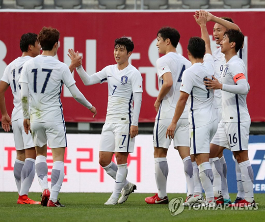 지난 3일 라트비아와의 평가전 모습. [연합뉴스 자료사진]