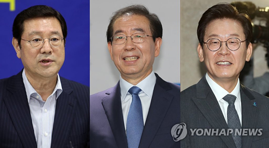 (서울=연합뉴스) 더불어민주당은 20일 6월 지방선거 서울시장 후보로 박원순 현 시장, 경기지사 후보로 이재명 전 성남시장, 광주광역시장 후보로 이용섭 전 일자리위원회 부위원장을 확정했다. 왼쪽부터 이용섭, 박원순, 이재명 후보. [연합뉴스 자료사진]
