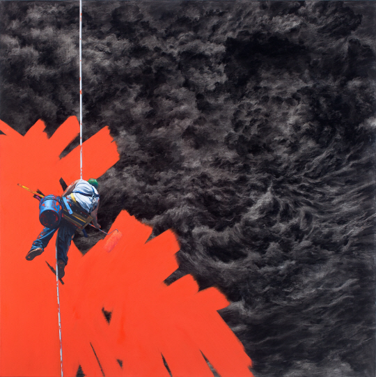 이경하, painting worker, 97×97㎝, 캔버스 위에 목탄과 오일, 2011