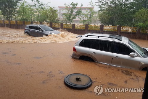 폭우로 잠김 전남 보성군 도로.