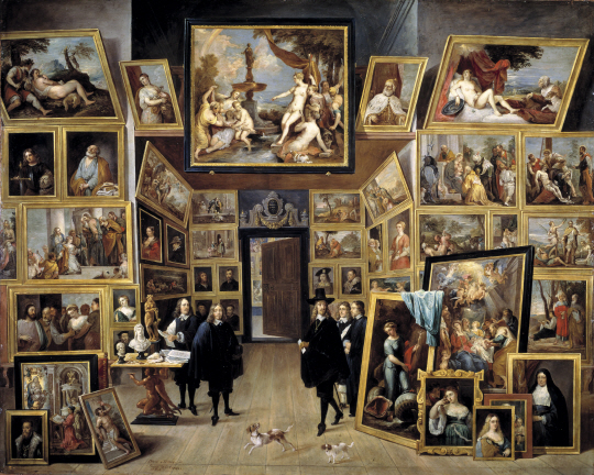 데이비드 테니르스 빌헬름 대공의 브뤼셀 회화관, 1647~1651, 구리판에 유화, 104.8×130.4㎝ 프라도미술관 마드리드.