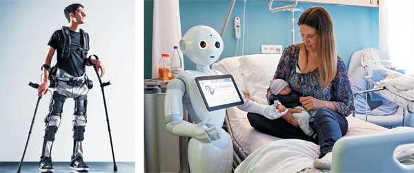 4차 산업혁명을 맞아 재활로봇(왼쪽)이나 로봇 도우미(오른쪽) 등 첨단의료기기가 미래 유망 산업으로 주목받고 있다. 우리나라 정부도 국내 관련 산업의 활성화를 위한 지원 정책에 나선 상태다.   식품의약품안전처 제공