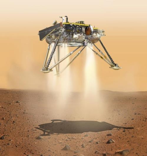 인사이트호가 역추진로켓을 가동해 최종 착륙하는 장면 상상도 [출처: NASA/JPL-Caltech]