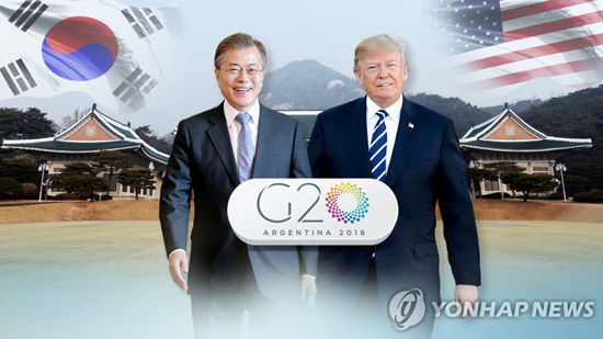 靑 “G20 한미정상회담 노력…트럼프 체류 짧아” (CG)[연합뉴스TV 제공]