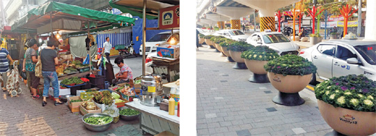 서울 도봉구의 창동역 ‘거리가게 개선 사업’ 시작 전 도로변에서 영업 중인 노점(왼쪽)과 사업 후 깔끔하게 단장된 거리(오른쪽)의 모습.  도봉구 제공