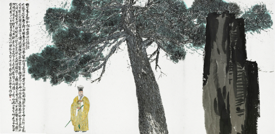 ‘송하 추사 선생’(420×200㎝). 왼편의 권돈인이 지은 글도 박 화백이 직접 썼다.  고요아침 제공