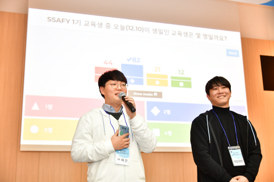 지난 10일 서울 강남구 역삼동에 있는 ‘삼성 청년 소프트웨어 아카데미’ 서울 캠퍼스에서 열린 1기 입학식에서 교육생들이 포부를 밝히고 있다. 삼성전자 제공