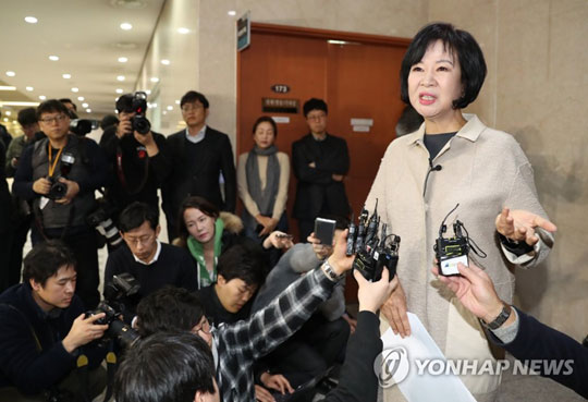 (서울=연합뉴스) 더불어민주당 손혜원 의원이 20일 서울 여의도 국회 정론관 앞에서 목포 부동산 투기 의혹과 관련한 기자들의 질문에 답하고 있다. 2019.1.20