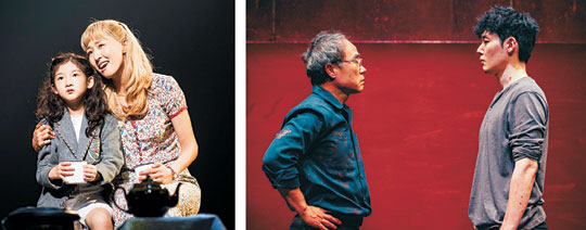 로알드 달 원작의 가족 뮤지컬 ‘마틸다’(왼쪽)와 화가 로스코의 삶을 모티브로 한 연극 ‘레드’의 한 장면.  신시컴퍼니 제공