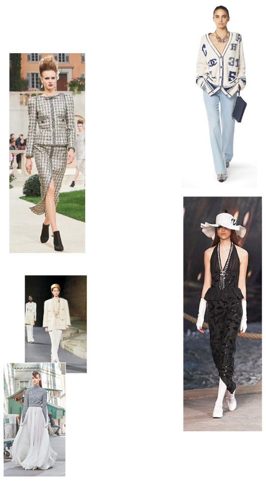 2019 봄·여름 샤넬 프리컬렉션(오른쪽 위부터 시계방향으로), 2018·2019 크루즈쇼, 2018·2019 가을·겨울 컬렉션, 2018·2019 공방(메티에다르· Metiers d‘Art) 컬렉션, 2019 봄·여름 컬렉션.  샤넬 제공