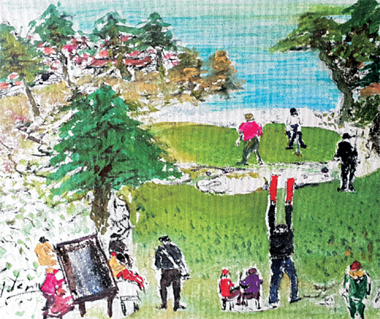 페블비치골프링크스에서 세계적인 골프대회가 진행되던 날 싱그러운 하늘빛과 사람들의 물결은 하나가 된다. 2019년 작. 김영화 화백