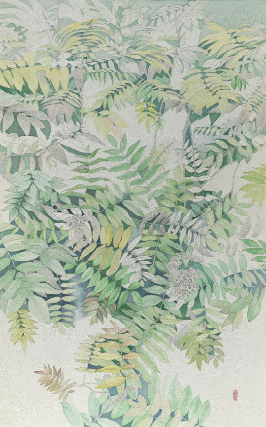 박진이, 바람이 분다, 73×117㎝, 젤스톤 위에 먹 수성안료, 2017