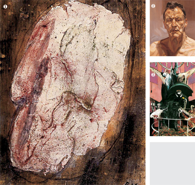 ① 재료의 물질감을 이용해 인간 본질에 대한 근본적 물음을 던진 장 포트리에의 인질 시리즈 작품. ② 수술대 위의 환자를 수술하는 외과 의사의 태도로 작품을 제작한다는 루시안 프로이트의 자화상. ③ 이성이 상실된 인간 세상을 해체된 살코기로 표현한 프랜시스 베이컨의 초기 대표작 ‘회화’.