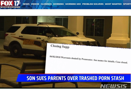 【서울=뉴시스】찰리라는 예명의 한 남성이 자신의 성인물 컬렉션을 버린 부모를 상대로 8만6000달러(약 9800만원)대 소송을 제기했다고 15일(현지시간) 미 지역방송 폭스17이 보도했다. 사진은 보도영상 캡쳐. 2019.04.16.