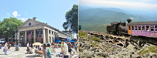 미국에서 가장 유서 깊은 도시 가운데 한 곳인 보스턴. 퀸시마켓(왼쪽 사진)과 화이트 마운틴 산악열차는 이 도시의 간판 관광지로 꼽힌다.  대한항공 제공