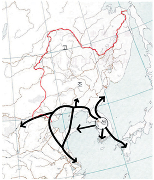 <그림 4> 단립벼의 재배 기원지와 보급 경로도.