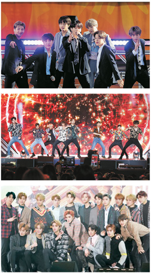 위에서부터 BTS, 엑소, NCT.