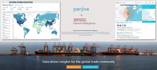 특정 품목의 하역인(荷役人)과 송부인(送付人)을 검색하자 지도에 붉은 점으로 위치가 표시됐다.(왼쪽 위) 셔츠 품목의 공급자를 검색하자 중국 닝보 쪽에 대량의 리스트가 떴다.  S&P 글로벌 제공