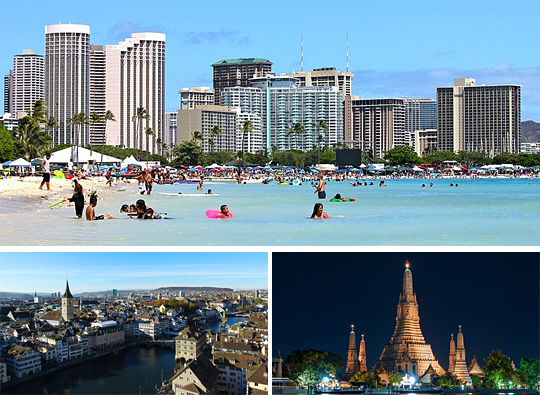 위 사진부터 하와이, 취리히, 방콕.