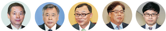 이명재 전 검찰총장, 박영수 특검, 채동욱 전 검찰총장, 윤대진 수원지검장, 한동훈 대검 반부패부장 (왼쪽부터)