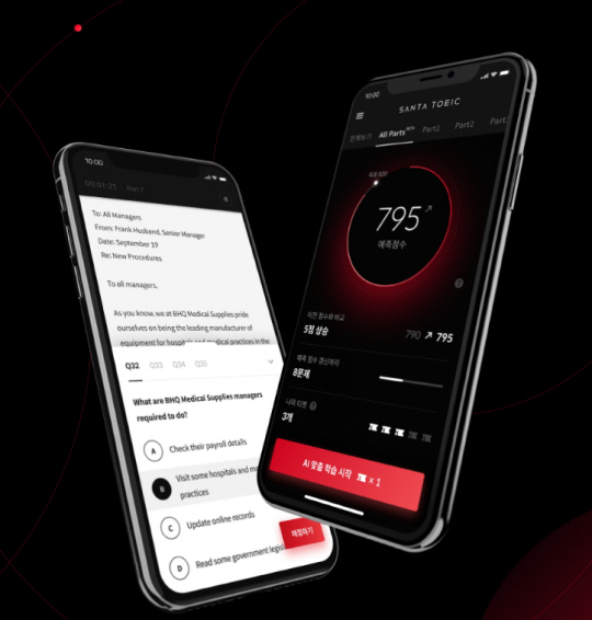 뤼이드는 토익 응시자가 짧은 시간에 고득점을 올릴 수 있도록 인공지능(AI)을 통해 틀리는 문제유형을 분석, 최적화 학습 과정을 설계해 주는 딥러닝 알고리즘으로 주목받고 있다. 현재 실력으로 득점 가능한 점수를 보여주는 화면의 모습(오른쪽). 뤼이드 제공