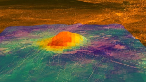 금성 임드르 지역의 화산 ‘이둔 몬스’(Idunn Mons) 열화상 이미지 [NASA 제공]
