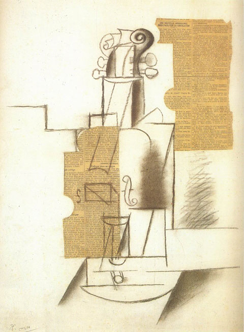 파블로 피카소, ‘바이올린’, 1912, 종이에 목탄, 풀로 붙인 종이, 62×47㎝.