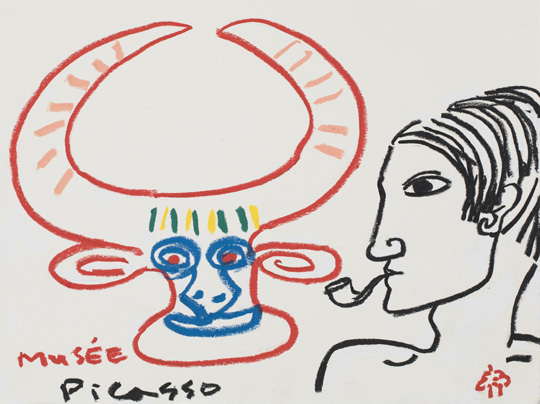 김병종, 피카소-불의 전사, 붓의 투우사, 30×40㎝, 종이에 혼합재료, 2019.