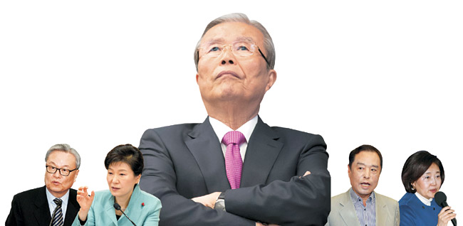 여야 비대위원장 출신 정치인. 왼쪽부터 인명진·박근혜·김종인·김병준·박영선.