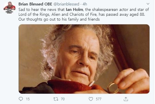 ‘반지의 제왕’에서 빌보 배긴스 역할로 출연했던 이언 홈 [트위터 사용자 계정 캡처·재판매 및 DB 금지]