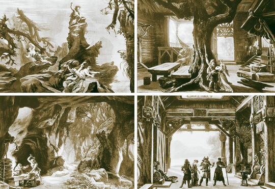 음악극의 이상을 펼친 리하르트 바그너의 악극 ‘니벨룽겐의 반지’ 4부작의 각 1막 장면들을 묘사한 그림(오스트리아 빈 풍경화가인 요제프 호프만의 그림. 연도 미상).