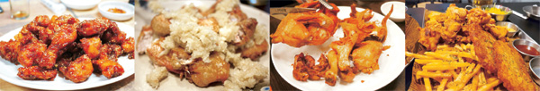 왼쪽부터 대구 뉴욕통닭의 양념통닭. 서울 문래동의 마늘 통닭. 경기 수원의 매향통닭. 서울 상수동의 정닭 가라아게.