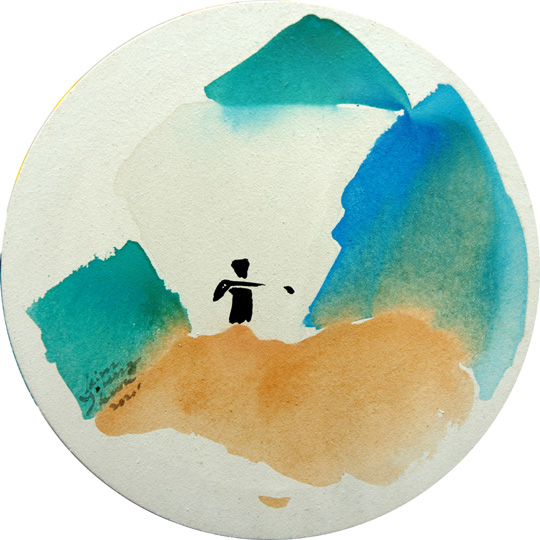 조용한 그곳으로 마실을 나간다. 뜨거운 대지도, 함께한 동반자들도 잠시 잊은 채 목표한 그곳을 향해 마실을 간다. 2020년 작.  김영화 화백