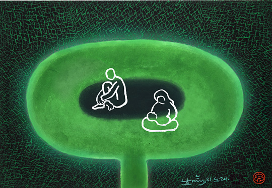 어머니의방, 20×10㎝, 혼합재료에 먹과채색, 2020