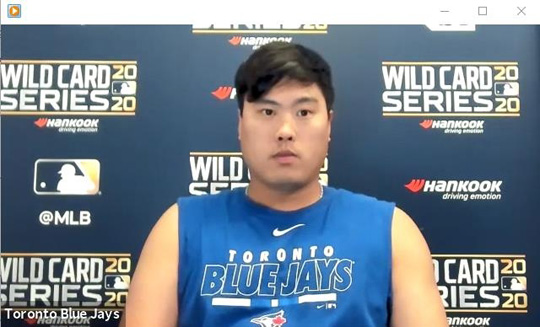 경기 후 화상 인터뷰하는 류현진 [MLB 프레스박스 화면 캡처. 재판매 및 DB 금지]