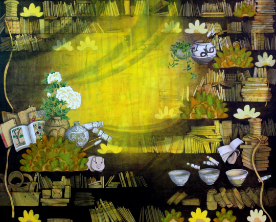 김유나, 일상을 위한 기도1, 130×162㎝, 장지에 석채, 2020