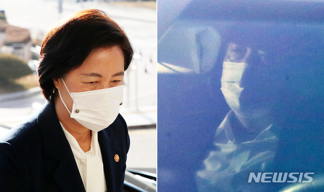 [서울=뉴시스] 지난 23일 오전 경기도 정부과천청사 법무부로 추미애(왼쪽) 법무부 장관과 서울 서초동 대검찰청으로 윤석열 검찰총장이 출근을 하고 있다. 2020.11.23.