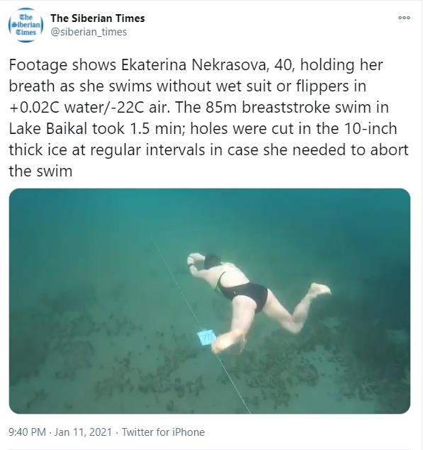 예카테리나 녜크라소바의 도전 장면 모습.[러시아 시베리아타임스 트위터 캡처. 재배포 및 DB화 금지]