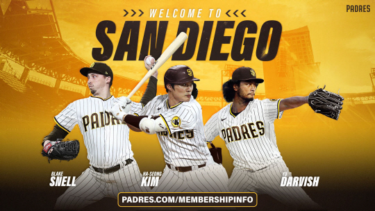 샌디에이고 파드리스가 SNS에 공개한 이적생 사진. 왼쪽부터 블레이크 스넬, 김하성, 다르빗슈 유.