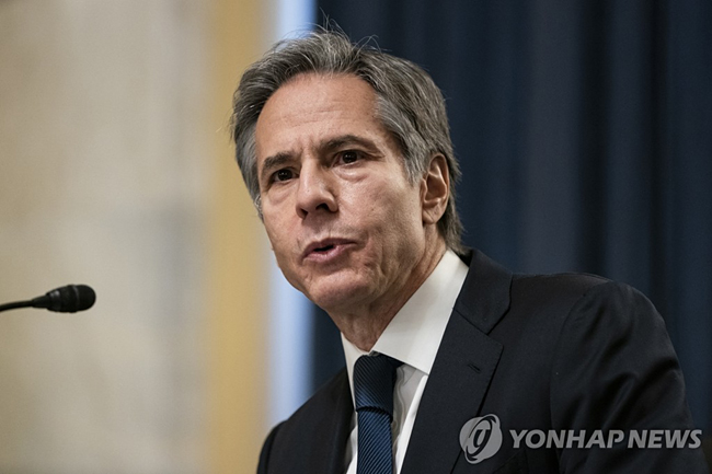 (워싱턴 AP=연합뉴스) 토니 블링컨 미 국무장관 지명자가 19일(현지시간) 상원 외교위원회 인준 청문회에 출석해 의원들의 질의에 답변하고 있다.