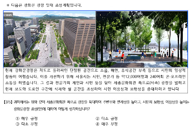 서울시가 지난해 6월 실시한 종로구 광화문광장 재구조화 사업 관련 설문조사 일부.  서울시청 제공