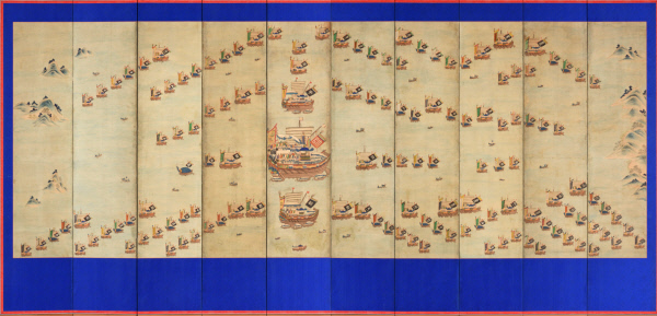 수군조련도. 19세기 말 제작된 것으로 경상도 통영에서 행한 삼도(三道)의 수군 훈련 장면을 그렸다.