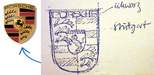 포르쉐 창업자인 페르디난트 포르셰가 미국 수입업자 요구로 즉석에서 식당 냅킨에 그려준 엠블럼이 현재도 포르쉐의 엠블럼으로 사용되고 있다.